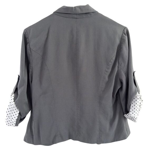 41 Hawthorn Gray Open Front Blazer Roll Tab Sleeves Polka Dot Lining Women’s M - Picture 4 of 6